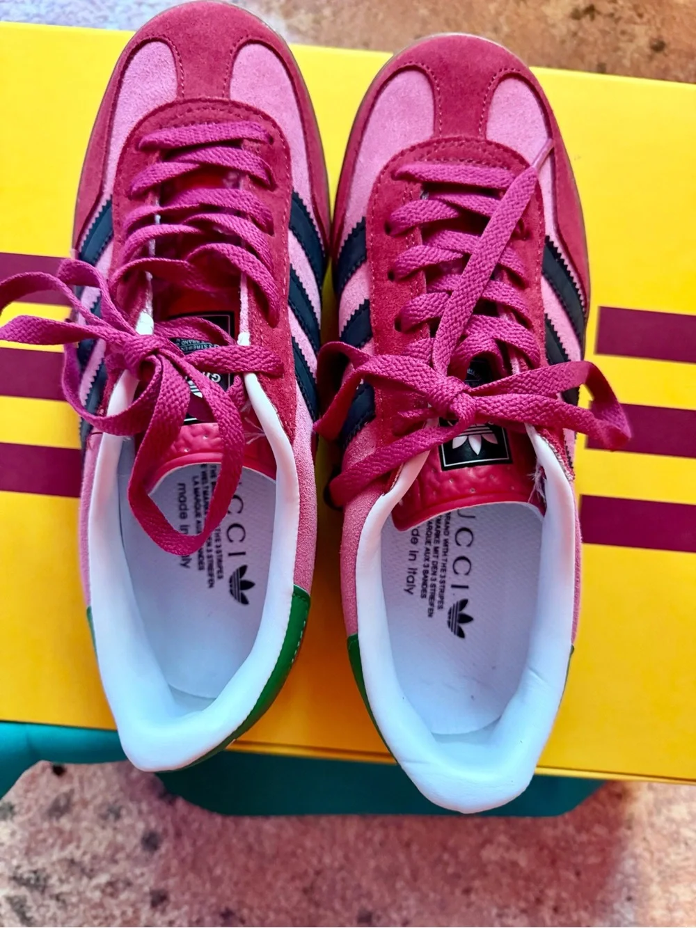 Gucci Pink Suede Sneakers with Green Logo Heel